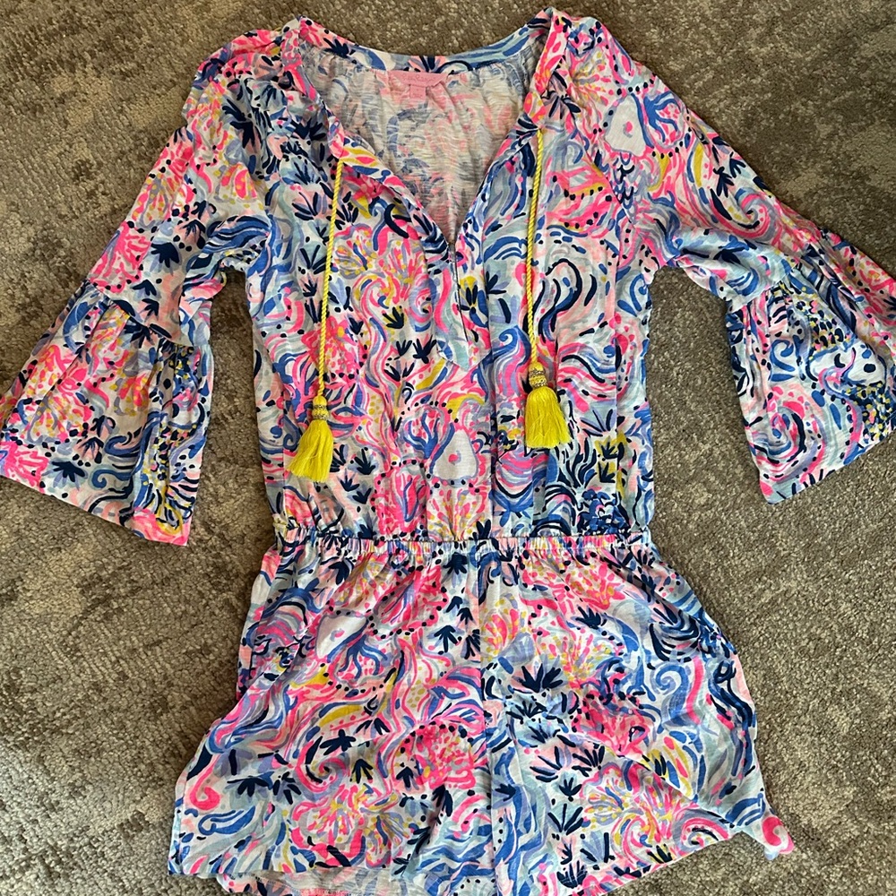 Multicolor Floral Shorts Romper with Tassels